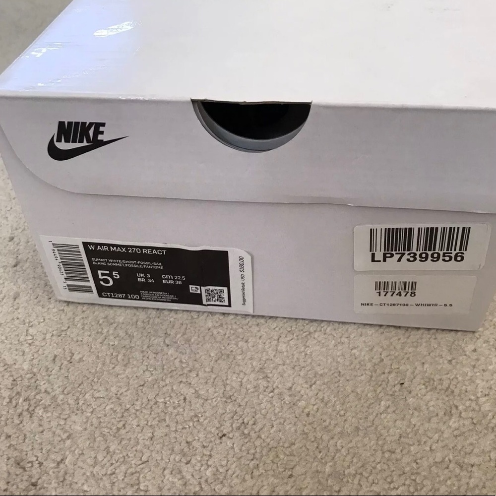 Nike Air Max 270 React Fossil Summit White Sail CT1287 100 Women's Size 5.5 - Picture 4 of 4